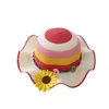 Wide Brim Hats UV Protection Sunflower Summer Breathable Travel Panama Hat Korean Style Girl Cap Sun Visor Children Straw
