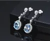 Dangle Oorbellen Aquamarijn Edelstenen Blue Crystal Zircon Diamonds Drop Voor Vrouwen 18 k Wit Goud Zilver Kleur Sieraden Bijoux Bague Gift