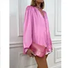 Camicette da donna 2023 Camicia a fiori con colletto rosa staccabile di design Vestidos eleganti e lussuosi a strati a maniche lunghe di media lunghezza
