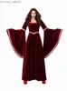 Traje Tema Medieval Vintage Gótico com Capuz Bruxa Pele Longa Luxo Vestido de Festa Feminino Role Play Vampiro Halloween Adulto Coming Z230805