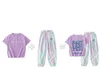 Ensembles de vêtements été filles coton lavande t-shirt hauts + rayures colorées ensemble école enfants survêtement enfant tenue jogging costume 5-16 ans R230805