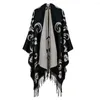 Foulards marque mode femmes hiver châle et enveloppes épais chaud couverture écharpe surdimensionné noir Ponchos Capes rayé gland Echarpe