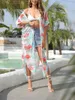 Dames T-shirts Dames S bloemenprint chiffon kimono vest strand bedekken met kwastjes en halve mouwen