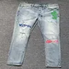 KUSBI JEANS MENS DESIGNERS PANTER KSB Herrfjäder/sommar tvättade slitna med hål smala passande sträcka 30-40etymfv2f