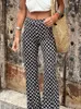Kadın pantolon yaz uzun gündelik stil polyester malzeme 2023 moda baskı elastik bel düz namlu
