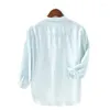 Men's Casual Shirts 2023 Little Fresh Linen 3/4 Sleeve Shirt Youth Thin Loose Large Fashion Square Neck Yarn Woven