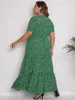 Sukienki w dużych rozmiarach damski nadruk z krótkim rękawem okrągła szyja Maxi Smocked Casual Sukienka
