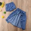 Ensembles de vêtements Canis été 3pcs enfant bébé enfant fille été sangle points hauts + robe à volants + shorts vêtements