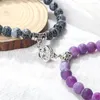 Strand Flower Shape Magnet Bracelet 8mm Natural Stone Beads Distance Elastic Rope 2pcs/Set Lovers Jewelry Gift For Women Men