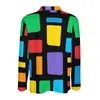 Men's Polos Retro Mod Casual Polo Shirts Colorful Bricks Geometric T-Shirts Long Sleeve Graphic Shirt Novelty Oversized Clothes Gift Idea