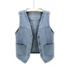 Kvinnors jackor 2023 hösten ärmlös denim Vest -knapp ner Jean Waistcoat Jacket Schoolflirl Yttre kläder Casual Tops Female Clothes