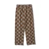 Men's Jeans 2023 Spring Brown Check Print Baggy Korean Fashion Streetwear Denim Straight Pants Male Brand Trousers
