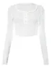 Camisetas Femininas Femininas Casual Decote em V Henley Elegante Cor Sólida Botões Básicos Tops Para Um Ajuste Justo Perfeito Para Sair Ou