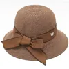 Chapeaux à large bord dames vacances Protection solaire voyage arc Rosette grande casquette décontractée chapeau de plage paille femmes