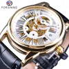 Forsining montre officielle exclusive limitée hommes lunette dorée ceinture en cuir véritable hommes automatique squelette montre Top marque Luxu243m