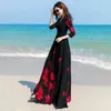 Casual Dresses 2023 Spring/Summer Korean V-neck Printed Chiffon Dress For Women With Waist Wrap And Slender Beach Female