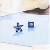 Headpieces Stud Earrings Asymmetrical Simple Blue Flower 925 Sier Needle Zircon For Women Girl Boucle Doreille S-E648 Drop Delivery Pa Dhiob