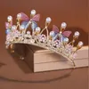 Romántica mariposa para mujer tocados de pelo perlas de imitación de cristal tiaras nupciales corona de boda de diamantes de imitación