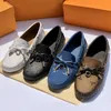 Dress shoes men Designer shoes summer bow Beach Women Shoes leather Flat Metal buckle Casual Sandals lady letter Classic man Work shoe brown Large size 34-42-45 With box