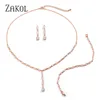 Wedding Jewelry Sets ZAKOL Brilliant Crystal Zirconia Earrings Necklace Bracelets 3pcs Set For Women Dress Accessaries FSSP412 230804