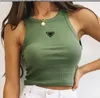 Womens Pd T -Shirts Stricktife Crop Top Stickerei lässige ärmellose Rückenfreie Top -Shirts Luxus