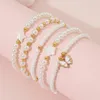 Strand 4Pcs Set Boho White Beaded Elastic Bracelet Cute Star Butterfly Heart Pendant Elegant Pearl Bracelets For Women Girls Jewelry