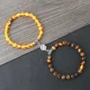 Strand Flower Shape Magnet Bracelet 8mm Natural Stone Beads Distance Elastic Rope 2pcs/Set Lovers Jewelry Gift For Women Men