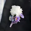 Flores decorativas 4 unids / lote Novios de boda Boutonniere Hombre Padrino Corsages Ivory Rose Party Prom Bouquet Decoración Accesorios
