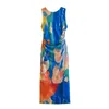 Urban Sexy Dresse Dress Pleated Design Tie Dye Print Chic Bare Back Decoration For High Street Female 230804