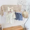 Clothing Sets Summer New Girls Clothing Sets Cute Dots Ruffle Top+Lace Bow Denim Shorts Toddler Baby Clothes Suit Girls Fashion Kids Outfit R230805