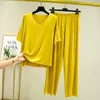Women's Sleepwear Fdfklak Modal Leisure Set Solid Color Sale Women Home Wear 2023 Summer Short Sleeved Nightwear L-3XL Loose