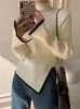 Kadın Sweaters Zabrina Sonbahar Örgü Kazak Kadınlar için Katı Uzun Kollu Kazak Yelt Kaplamalı Yan Yarık Örgü Y2K Moda Sokak Giyim Parti Kulübü 230804