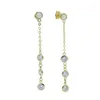 Stud Earrings Bezel Cubic Zirconia Tassel Long Chain Studs Earring Gold Color Fashion Round Opal CZ Paved Jewelry