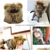 Chat Costumes Drôle Mignon Pet Costume Lion Crinière Perruque Cap Chapeau Pour Chien Halloween Vêtements De Noël Déguisement Avec Oreilles Drop Delivery Ho Dhnxc