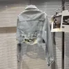 Chaquetas de mujer, moda de otoño 2023, ropa de calle para niñas, cuentas de uñas perforadas, diamantes, agujero roto, lavado inferior, abrigo corto de mezclilla, chaqueta para mujer