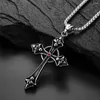 Pendentif Colliers Vintage Argent Couleur Croix Collier Pour Hommes Rouge Pierre Gothique Punk Titane Acier Bijoux De Mode Charme Mâle Cadeau