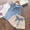 Kläderuppsättningar Småbarn Kids Baby Girl Floral Blue Blue T-shirt Summer 2st Suit Infant Girl Clothes Years Ny Girls Outfits R230805