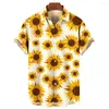 Camisas Casuais Masculinas Girassol Havaiano Estampa Brilho do Sol Lapela Para Homens Moda Manga Curta Tops Roupas Grandes Soltas