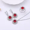 Ketting Oorbellen Set MYFEIVO Micro-ingelegd Zirkoon Parel 3 Stuks Bruids Zon Bloem Ring Valentijnsdag Cadeau XXY0074