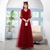 Etniska kläder Yourqipao Maternity långärmad bröllopsklänning kinesisk kväll sexig v-ringning fest a-line bankett överdimensionerad 3xl