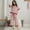 Herren-Nachtwäsche-Pyjama-Anzug für Damen, Sommer, Baumwolle, dünne Kurzarm-Hosen, lose Plus-Size-Haustuch-Set, zweiteilige weibliche Pyjamas für Mädchen