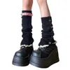 Women Socks Japanese Lolita Knitted Winter Gaiters Christmas Button Lace Long Covers For Girls Warm Foot Cuffs