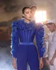 Élégant bleu royal combinaisons robes de soirée volants manches longues formelle fête robe de bal combinaison pour une occasion spéciale