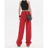Kadınlar Kot Giyim Kırmızı Vintage Sıradan Düz Kendi Yetiştirme Geniş Bacak Pantolon Yüksek Bel Bol Göksel Denim Pantolon Bayanlar Yaz