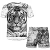 Kläder set sommarbarn kläder korta uppsättningar tiger djur sport kläder baby flicka pojke t-shirts 2 bit set barn till 14 år kläder R230805