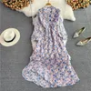 Casual Kleider Koreanische Mode Sommer Kleid Für Frauen Stehen Kragen Tie-Dye Gedruckt Weibliche Chiffon Plissee Damen Maxi Vestidos dropship