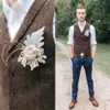 Boerderij Donkerbruin Bruidegom Vesten Wol Visgraat Tweed Custom Made Bruidsjonkers Kleding Slim Fit Mens Dress Prom Wedding Vest Plus Si286a