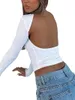 Zbiorniki damskie Y2K damskie stałe stały kolor długi rękaw na jesień i wiosna - stylowe obcisłe koszulki Backless Shirt Teen Girls