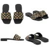 Classic designer Flat for women slipper Black Saffiano Leather Summer lady Triangle Mark Brushed leather Slide embroidered Sandals fabric slides