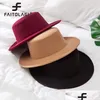 Breda brimhattar Flat Top Fedoras för kvinnor Solid Color Imitation Woolen Jazz Cap Elegant British Lady Caps Bowler Fedora 220810 Drop DH5YM